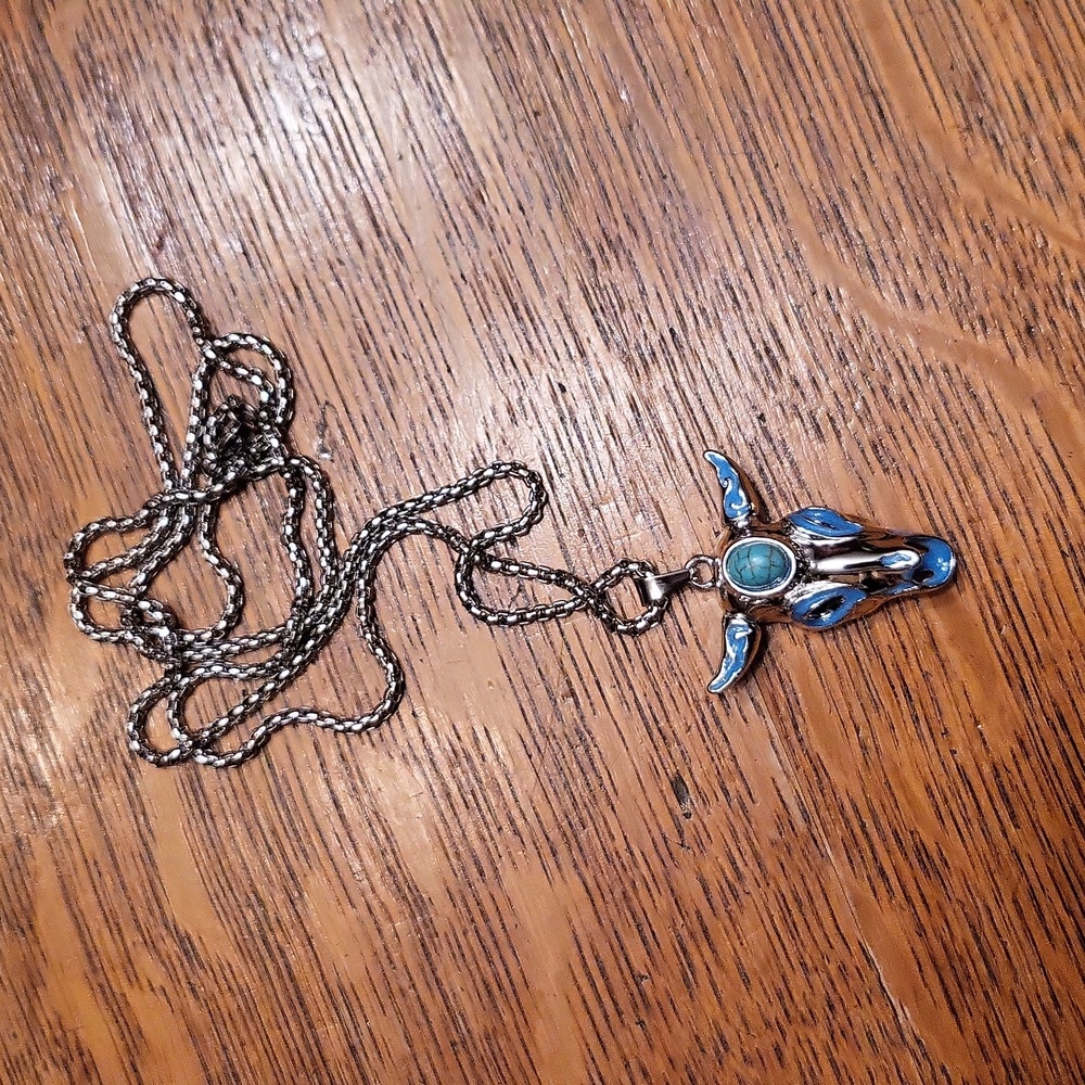 Luminous Gothic Mexican Bull Skull Fluorescent Stainless Steel Necklace